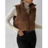 imageGihuo Womens Corduroy Puffer Vest Cropped Stand Collar Zip Up Vest Quilted Sleeveless Jackets GiletBrown