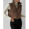 imageGihuo Womens Corduroy Puffer Vest Cropped Stand Collar Zip Up Vest Quilted Sleeveless Jackets GiletCoffee