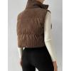 imageGihuo Womens Corduroy Puffer Vest Cropped Stand Collar Zip Up Vest Quilted Sleeveless Jackets GiletCoffee