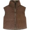 imageGihuo Womens Corduroy Puffer Vest Cropped Stand Collar Zip Up Vest Quilted Sleeveless Jackets GiletCoffee