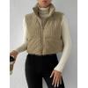 imageGihuo Womens Corduroy Puffer Vest Cropped Stand Collar Zip Up Vest Quilted Sleeveless Jackets GiletKhaki