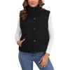 imageGihuo Womens Corduroy Puffer Vest Stand Collar Zip Up Padded Vests Sleeveless Quilted Jackets Snap Gilet with PocketsBlack