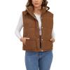imageGihuo Womens Corduroy Puffer Vest Stand Collar Zip Up Padded Vests Sleeveless Quilted Jackets Snap Gilet with PocketsBrown