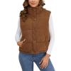 imageGihuo Womens Corduroy Puffer Vest Stand Collar Zip Up Padded Vests Sleeveless Quilted Jackets Snap Gilet with PocketsBrown