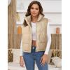 imageGihuo Womens Corduroy Puffer Vest Stand Collar Zip Up Padded Vests Sleeveless Quilted Jackets Snap Gilet with PocketsKhaki