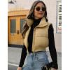 imageGihuo Womens Cropped Puffer Vest Sleeveless Puffer Jacket Padded Gilet Outerwear Winter Full Zip Lightweight CoatKhaki
