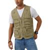 imageGihuo Mens Fishing Vest Casual Utility Travel Safari Cargo Outdoor Work Photo Fly Vest Jacket with Multi PocketsBeige