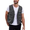 imageGihuo Mens Utility Fishing Vest Lightweight Outdoor Work Safari Travel Cargo Vest with MultiPocketsGrey