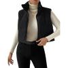 imageGihuo Womens Corduroy Puffer Vest Cropped Stand Collar Zip Up Vest Quilted Sleeveless Jackets GiletBlack