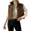imageGihuo Womens Corduroy Puffer Vest Cropped Stand Collar Zip Up Vest Quilted Sleeveless Jackets GiletBrown