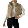 imageGihuo Womens Corduroy Puffer Vest Cropped Stand Collar Zip Up Vest Quilted Sleeveless Jackets GiletKhaki