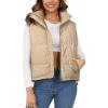 imageGihuo Womens Corduroy Puffer Vest Stand Collar Zip Up Padded Vests Sleeveless Quilted Jackets Snap Gilet with PocketsKhaki