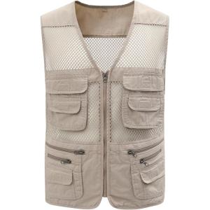 imageGihuo Mens Fishing Safari Vest with Pockets for Summer TravelBeige 02