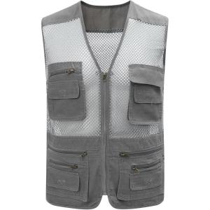 imageGihuo Mens Fishing Safari Vest with Pockets for Summer TravelGrey