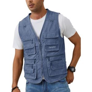 imageGihuo Mens Fishing Vest Casual Utility Travel Safari Cargo Outdoor Work Photo Fly Vest Jacket with Multi PocketsBlue
