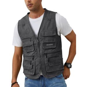 imageGihuo Mens Fishing Vest Casual Utility Travel Safari Cargo Outdoor Work Photo Fly Vest Jacket with Multi PocketsGrey
