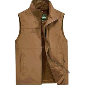 imageGihuo Mens Fishing Vest Utility Vest Casual Outdoor Quick Dry Safari Travel Golf Vest Work VestKhaki