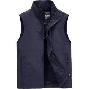 imageGihuo Mens Fishing Vest Utility Vest Casual Outdoor Quick Dry Safari Travel Golf Vest Work VestNavy