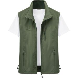 imageGihuo Mens Lightweight Softshell Sleeveless Golf Vest with Zipper Pockets for Travel Hiking Fishing Safari OutwearArmy Green