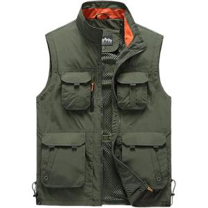 imageGihuo Mens Lightweight Softshell Sleeveless Golf Vest with Zipper Pockets for Travel Hiking Fishing Safari OutwearArmygreen3