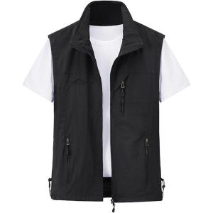 imageGihuo Mens Lightweight Softshell Sleeveless Golf Vest with Zipper Pockets for Travel Hiking Fishing Safari OutwearBlack