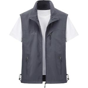 imageGihuo Mens Lightweight Softshell Sleeveless Golf Vest with Zipper Pockets for Travel Hiking Fishing Safari OutwearGrey