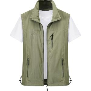 imageGihuo Mens Lightweight Softshell Sleeveless Golf Vest with Zipper Pockets for Travel Hiking Fishing Safari OutwearKhaki