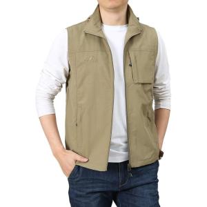 imageGihuo Mens Lightweight Softshell Sleeveless Golf Vest with Zipper Pockets for Travel Hiking Fishing Safari OutwearKhaki4