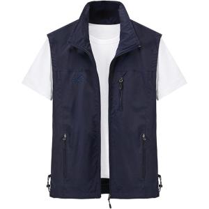 imageGihuo Mens Lightweight Softshell Sleeveless Golf Vest with Zipper Pockets for Travel Hiking Fishing Safari OutwearNavy