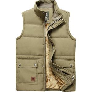 imageGihuo Mens Sherpa Lined Fleece Vest Winter Fishing Travel Utility Vest Gilet02khaki