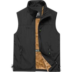 imageGihuo Mens Sherpa Lined Fleece Vest Winter Fishing Travel Utility Vest GiletBlack