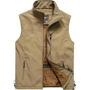 imageGihuo Mens Sherpa Lined Fleece Vest Winter Fishing Travel Utility Vest GiletKhaki