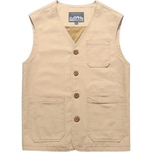 imageGihuo Mens Travel Vest Casual Outdoor MultiPocket VNeck Button Cotton Workwear VestBeige