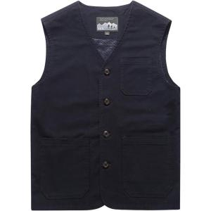 imageGihuo Mens Travel Vest Casual Outdoor MultiPocket VNeck Button Cotton Workwear VestNavy
