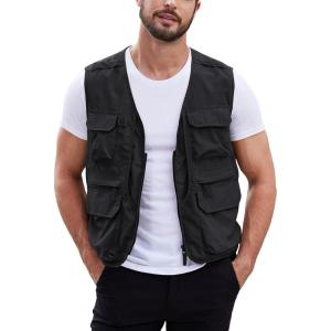 imageGihuo Mens Utility Fishing Vest Lightweight Outdoor Work Safari Travel Cargo Vest with MultiPocketsBlack
