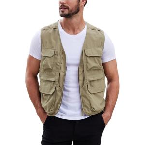 imageGihuo Mens Utility Fishing Vest Lightweight Outdoor Work Safari Travel Cargo Vest with MultiPocketsKhaki