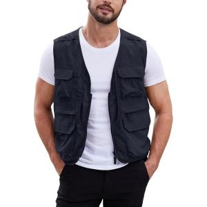 imageGihuo Mens Utility Fishing Vest Lightweight Outdoor Work Safari Travel Cargo Vest with MultiPocketsNavy