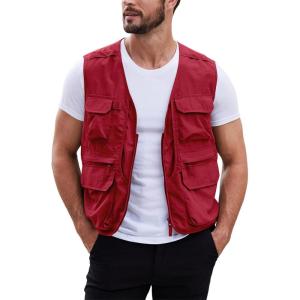 imageGihuo Mens Utility Fishing Vest Lightweight Outdoor Work Safari Travel Cargo Vest with MultiPocketsRed