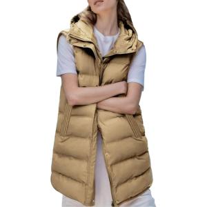 imageGihuo Womens Long Puffer Vest Winter Quilted Hooded Sleeveless Zip Up Long Jacket Vest GiletKhaki