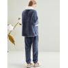imageGihuo Womens Pajamas Set Fluffy 2 Piece Pjs Fuzzy Top Pants Loose Coral Fleece Loungewear Sleepwear Winter Warm PjDarkblue