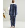 imageGihuo Womens Pajamas Set Fluffy 2 Piece Pjs Fuzzy Top Pants Loose Coral Fleece Loungewear Sleepwear Winter Warm PjDarkblue