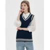 imageGihuo Womens Sweater Vest V Neck Uniform Sleeveless Knitted School JK Pullover Tops ClassicNavy
