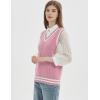 imageGihuo Womens Sweater Vest V Neck Uniform Sleeveless Knitted School JK Pullover Tops ClassicPink