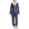 imageGihuo Womens Pajamas Set Fluffy 2 Piece Pjs Fuzzy Top Pants Loose Coral Fleece Loungewear Sleepwear Winter Warm PjDarkblue