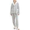 imageGihuo Womens Pajamas Set Fluffy 2 Piece Pjs Fuzzy Top Pants Loose Coral Fleece Loungewear Sleepwear Winter Warm PjLightgrey