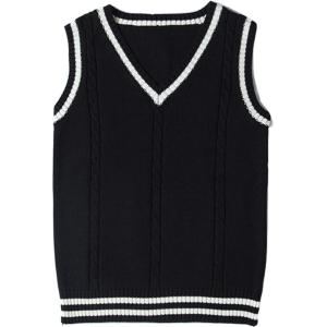 imageGihuo Womens Sweater Vest V Neck Uniform Sleeveless Knitted School JK Pullover Tops ClassicBlack