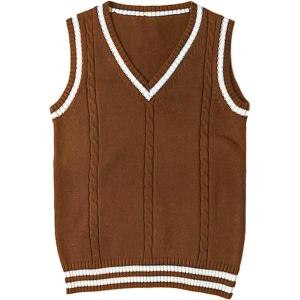 imageGihuo Womens Sweater Vest V Neck Uniform Sleeveless Knitted School JK Pullover Tops ClassicBrown