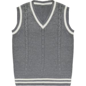 imageGihuo Womens Sweater Vest V Neck Uniform Sleeveless Knitted School JK Pullover Tops ClassicLightgrey