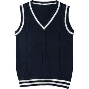 imageGihuo Womens Sweater Vest V Neck Uniform Sleeveless Knitted School JK Pullover Tops ClassicNavy