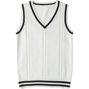 imageGihuo Womens Sweater Vest V Neck Uniform Sleeveless Knitted School JK Pullover Tops ClassicWhite
